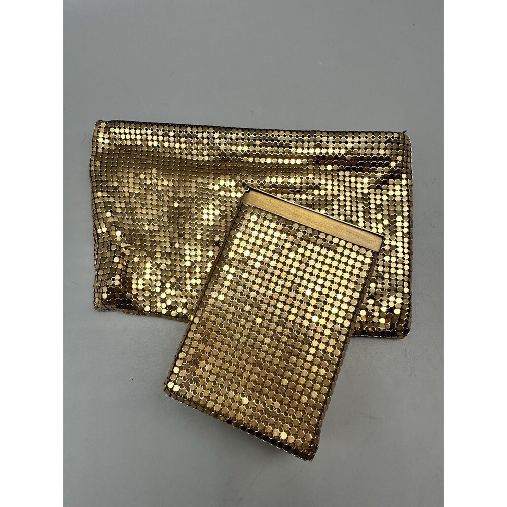Vintage Gold Mesh Cigarette Case Box With Matching Zipper Pouch Bag